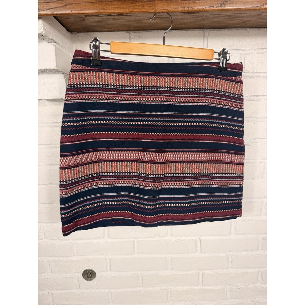Hollister Striped Mini Skirt Size 7 Navy Red Boho Cotton Tribal Aztec
